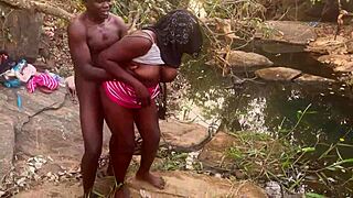 perfect boobs on that village girl, getting fucked rough by the stream...