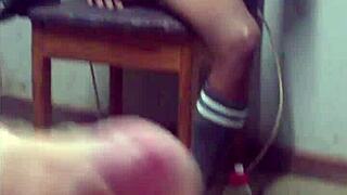 doesn't her tight wet schoolgirl pussy look juicy while she masturbates on the chair