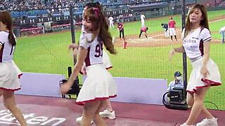 sexy baseball cheerleaders with perfect bodies dance and tease hard
