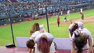sexy baseball cheerleaders with perfect bodies dance and tease hard