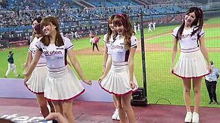 sexy baseball cheerleaders with perfect bodies dance and tease hard