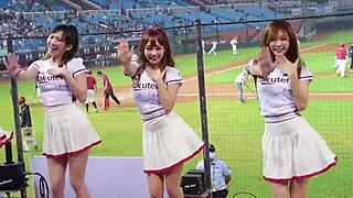 sexy baseball cheerleaders with perfect bodies dance and tease hard