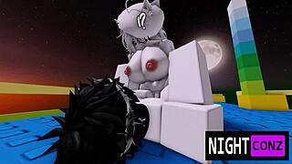 roblox slut sneaks eboy's thick cock for rough tits bouncing game night fuck