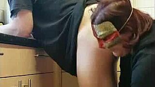 girlfriend kelly pegs mark's ass to mouth kitchen shower closeup