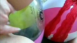 Sophie conceals fingering pussy under jeans miniskirt pink t-shirt and red lingerie with two fingers