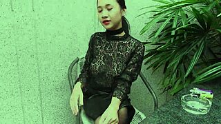 Young Leather Skirt Goddess Smokes Topless in Heels Outdoors!