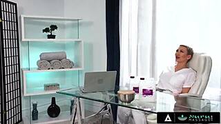 i octavia red lesbian masseuse couldn't resist huge cock during nuru massage