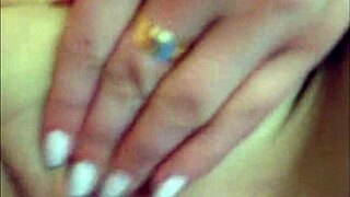 Sophie conceals fingering pussy under jeans miniskirt pink t-shirt and red lingerie with two fingers