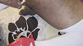 ebony wife femdom fucks husband asshole with huge dildo cum covered humiliation