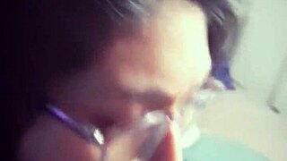 The glasses slut delivers excellent blowjobs to her friend