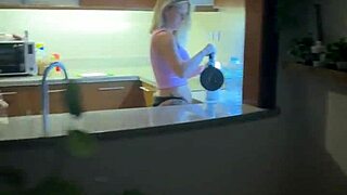 Sexy Alice Deepthroats Boyfriend's Huge Cock in Kitchen Cum Gulp!