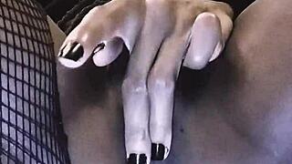 ebony emo shemale tavaius deshawn young strokes her small tits and gaping ass solo