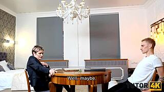 tutor with short hair enjoys secret rendezvous with her eager student