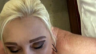 i give him a sloppy blowjob titty fuck and show off my shaved milf pussy up close