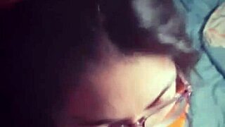 The glasses slut delivers excellent blowjobs to her friend