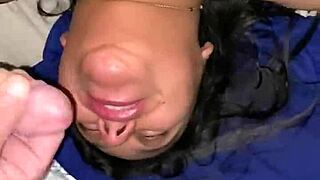 Teen slut begs for massive facial cumshot all over her nerdy glasses