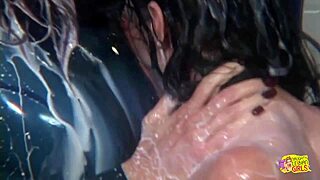 i'm showering with latex brunette and she takes toys deep