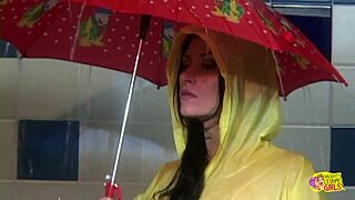 i'm showering with latex brunette and she takes toys deep