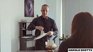 my slutty boss bent over bed in pantyhose high heels for rough doggystyle