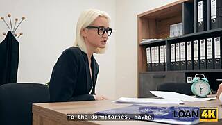 ever wonder how a slutty blonde cheater with glasses gets all holes filled in office casting?