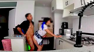 My cute Mexican niece loves sucking cock in the kitchen