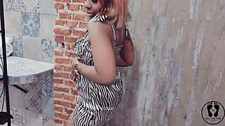 ebony stripper twerks big natural tits and ass in sexy club dress, homemade shaking