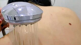 bbw housewife stepmom with big ass and shaved pussy masturbates naked in bathroom shower