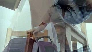 a female student in short skirt masturbates with dildo at home like a whore in her chair