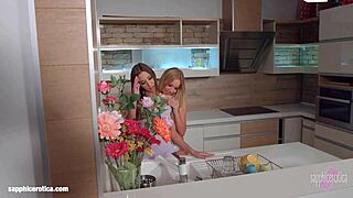 My kitchen love turns into hot lesbian fingering and pussy licking with Kiara Lord and Suzie C