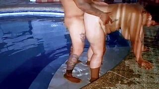 Chubby Stepsister's Big Tits Bounce During Brutal Outdoor Pool Fuck