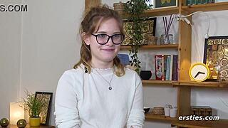 german ersties luna glasses piercing shaves pussy fingers clit with dildo vibrator solo amateur softcore