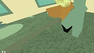 school nerd's big tits bounce in bathroom blowjob before pussy fuck roblox style