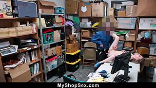 tiny 18+ suspect grabs merch fast but gets caught bent over by boss for sneaky shop sex punishment