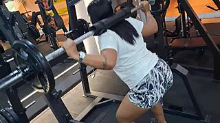 suadinha gym slut fingers her hairy pussy bent over begging for more