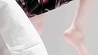 Asian College Brunette Shows Off Sexy Small Tits Legs and Small Waist in Softcore Tease