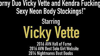 Horny Vicky Vette and Kendra Fuck in Neon Body Stockings Licking Pussy!
