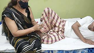 indian bahu massages susar's cock then gets her shaved chut pounded with clear hindi moans