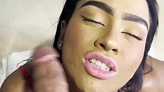 lavalenhot babe kneels for sloppy blowjob sucking throbbing cock deep with eager mouth and tongue action