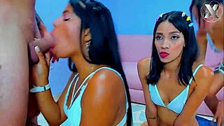 Slutty Stepsisters Deepthroat Stepfather's Monster Cock Webcam