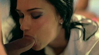 sexy blonde gives white shirt blowjob and handjob