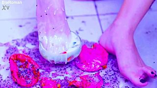 damn bia roman's sexy feet get so messy from all that licking and squirting