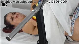 redhead submissive patient spreads stockings panties for gyno feet fetish exam hospital