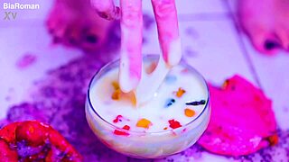 damn bia roman's sexy feet get so messy from all that licking and squirting