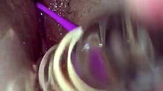 Wife spreads pussy wide with thick dildo toy