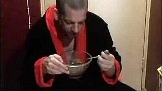 Bisexual Hunk Gorges on Piss-Drenched Cum-Soaked Coco Pops Breakfast Orgy