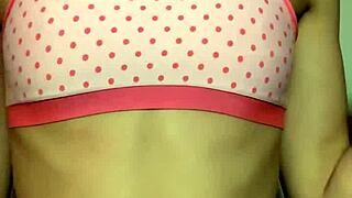 shy barely legal tiny 18+ teen flashes puffy pussy and small tits through panties