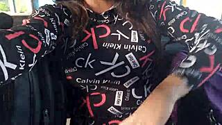 Stranger gropes milf's big tits and ass on crowded bus ride