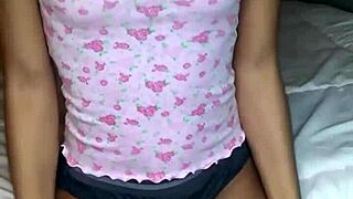 shy barely legal tiny 18+ teen flashes puffy pussy and small tits through panties