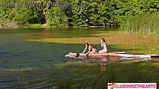 Three Cute Shaved Teens Lick Juicy Pussies in Outdoor Group Fingering