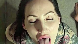 Submissive Tattoo Girl Takes Old Man's Deepthroat Creampie Revenge